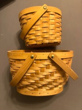 Woven Wooden Storage Baskets - Natural Honey Tone